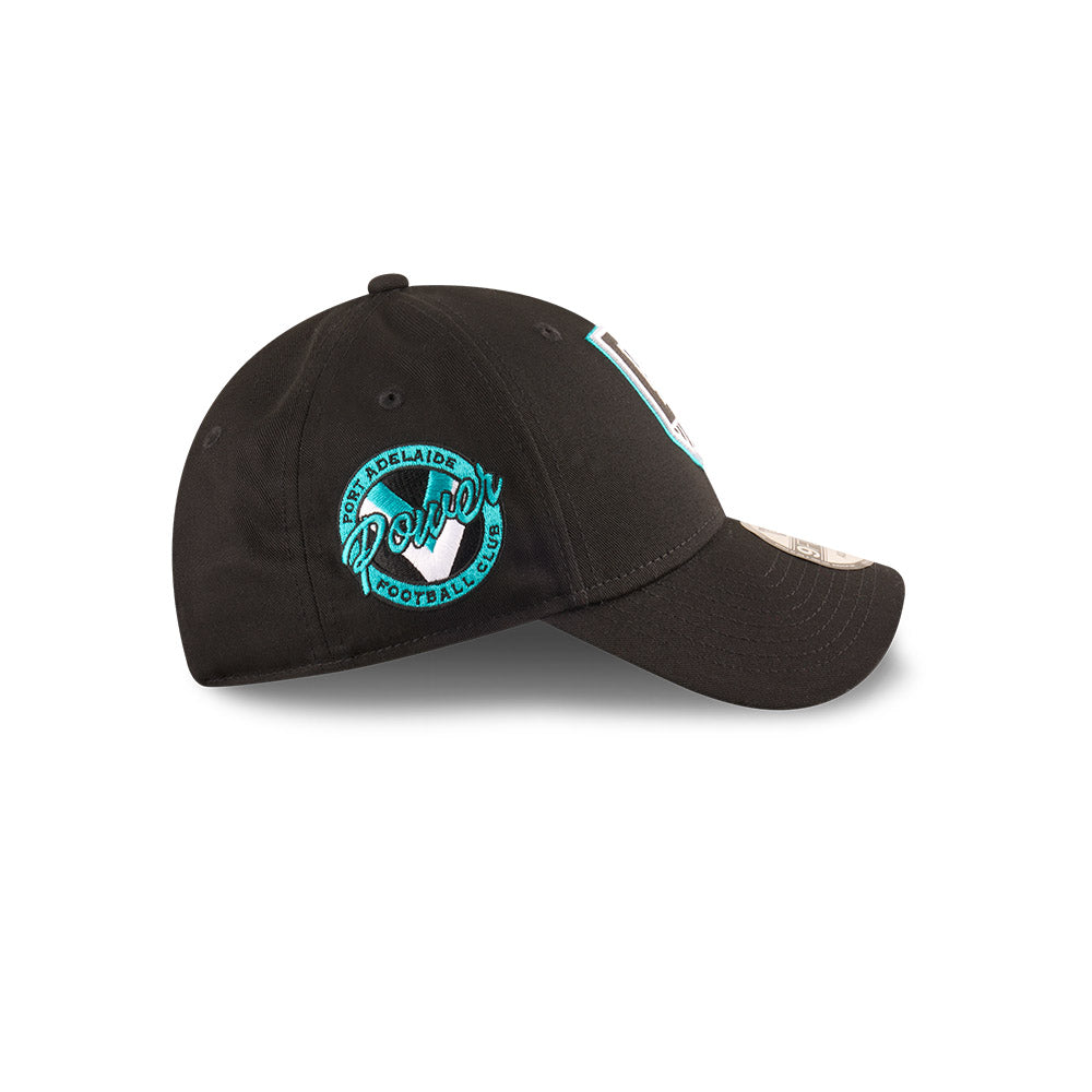 Port Adelaide Power Hat - 2025 AFL Badged Black OTC 9Forty Strapback Cap - New Era